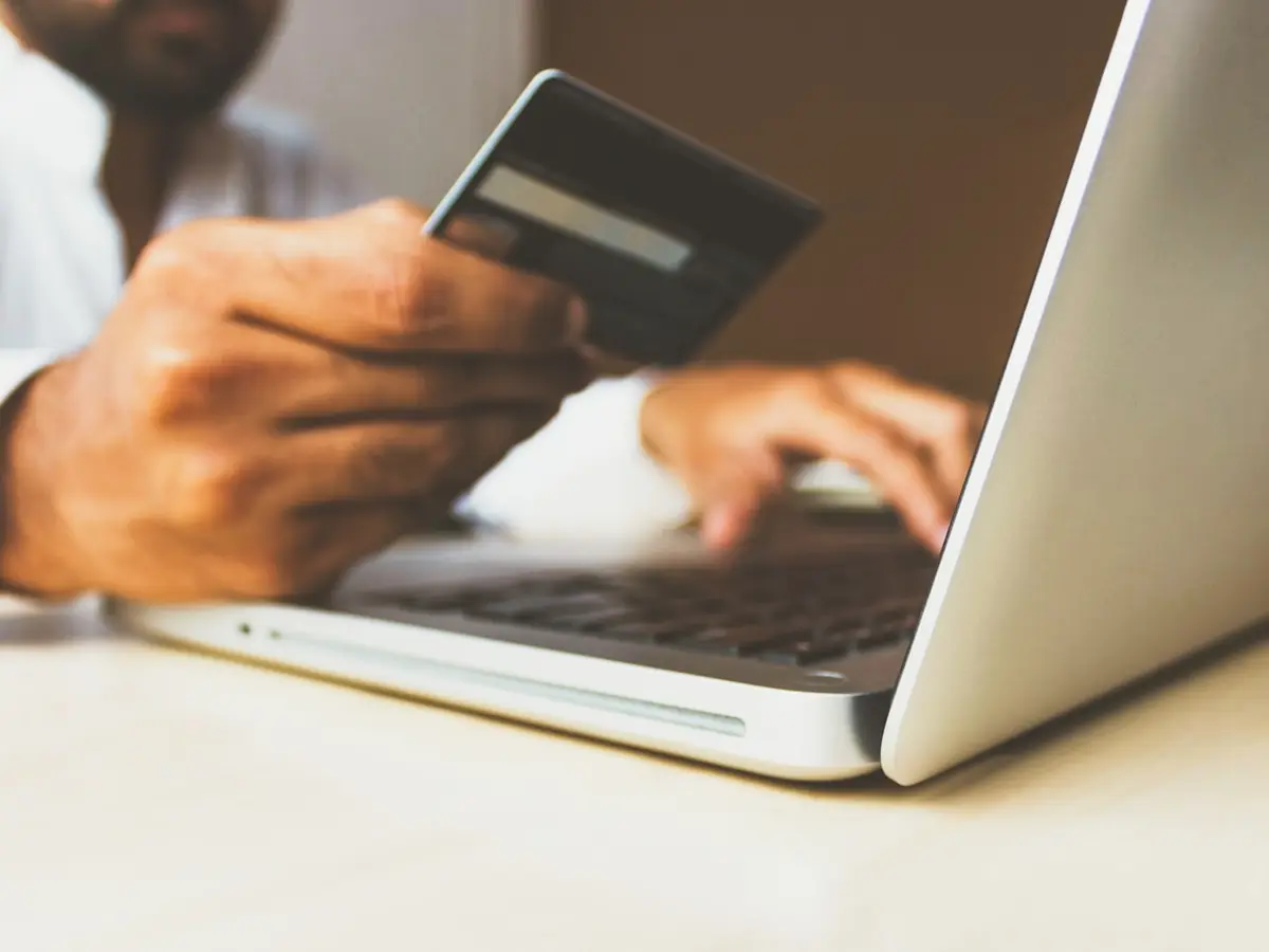 Person making an online purchase